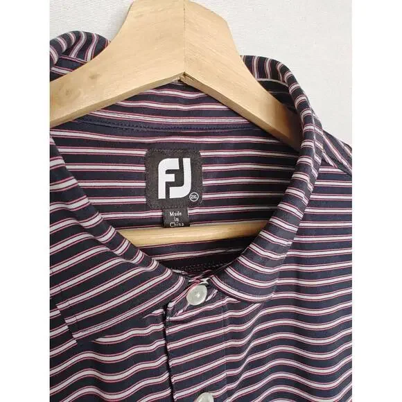 FootJoy Shirt Polo Striped Blue Red 2XL Short Sleeve Athletic Golf 28112 - Picture 5 of 7